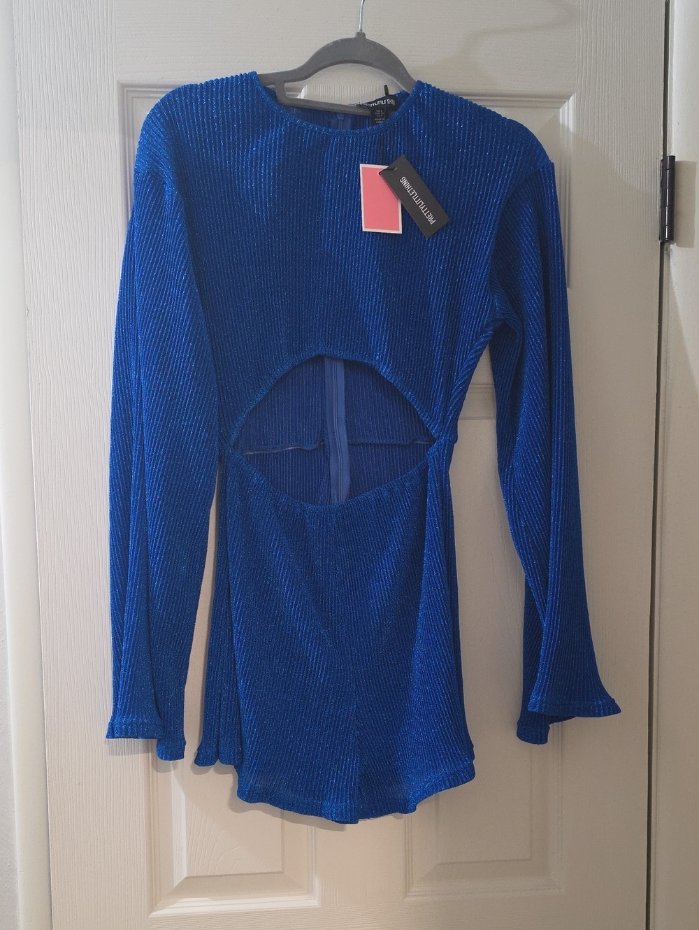 Blue Cutout Long-Sleeve Romper